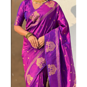 <b>Purple</b> Soft Silk Traditional Zari Woven <b>Saree</b> Elegant Traditional Scarf and Shawl - Product Image 3