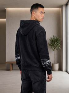 Sudadera con Capucha Negra para Hombre, con Estampado Gráfico, Estilo Urbano, de Felpa, con Cierre y Diseño de Texto Creativo - Product Image 4