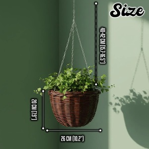 Maceta Colgante de Ratán para Plantas Verdes de Interior, Estilo Rústico, con Cadena y Soporte de Varilla de Madera, Decorativa - Product Image 2