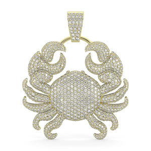 Colgante de Lujo de Oro Amarillo de 18K con Moissanita de Corte Redondo y Diseño de Cangrejo, Micro Pavé Iced Out, Joyería de Alta Gama con Forma de Animal - Product Image 1