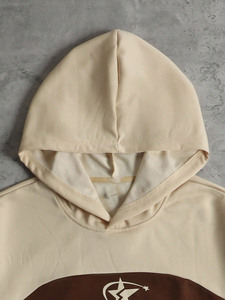 Sudadera con capucha corta de dos tonos con logo personalizado para hombre, estilo vintage, streetwear, con paneles, de forro polar, corte holgado, venta al por mayor - Product Image 3