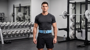 Ceinture de musculation Dumela 100 mm en cuir de vachette, boucle à ardillon, broderie bleu clair, style décontracté et durable - Product Image 3