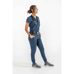 Orange Unisex Blue <b>Scrub</b> Set V-Neck <b>Top</b> Pants Stethoscope Needle Detection Hospital Uniform Twill Woven Spandex/Polyester - Product Image 2
