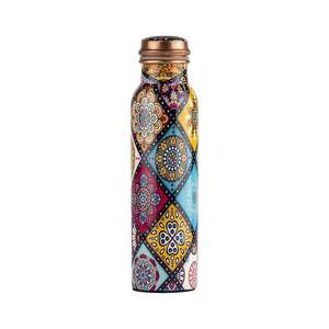 Botella de cobre con estampado Meena de aspecto artesanal. Botella de cobre para beber con diseño tradicional indio Meena. - Product Image 5