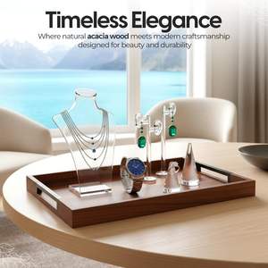 Bandeja de Servir de Madera de Acacia con Asas y Tapetes de Silicona, Bandeja Decorativa de Madera para Otomana y Mesa de Centro para Desayunos en la Cama - Product Image 2