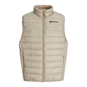 DAIZEN STAR Men's Beige Stand Collar Puffer Vest Solid Color Windproof Casual Outerwear Zipper Closure Winter Wear - Product Image 1