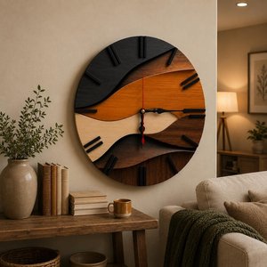 Layered Wood Wall <b>Clock</b>, Modern Rustic Farmhouse Decor, Silent <b>Movement</b> - Product Image 1
