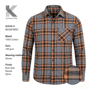 Men's 100% Cotton <b>Flannel</b> Plaid Long Sleeve Casual Shirt Full Sleeve Turn-down Collar Autumn Wear - Product Image 1