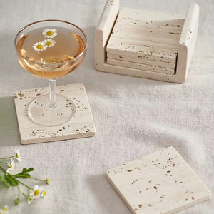 Sous-verres en pierre de travertin naturelle, faits à la main, lot de 6 - Product Image 1