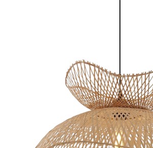 Organic Woven Rattan Lampshade Stacked Petal Pendant <b>Light</b> Fixture Retro Hanging <b>Ceiling</b> Lamp for <b>Office</b> Study - Product Image 2