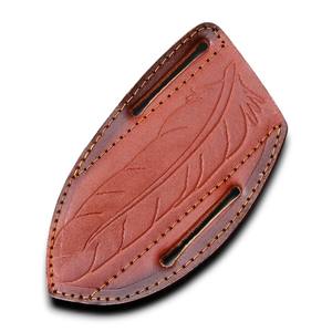Étui pour couteau à crêpes OEM personnalisé en cuir véritable épais, étui pour couteau pliant à port horizontal incliné avec passant de ceinture pour la chasse et le camping - Product Image 1