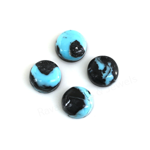 Cabujón de piedra preciosa suelta de 12 mm, redondo, de alto brillo, con reverso plano y liso, en camuflaje negro Arizona y azul turquesa, para la fabricación de joyas, colgantes y anillos. - Product Image 1