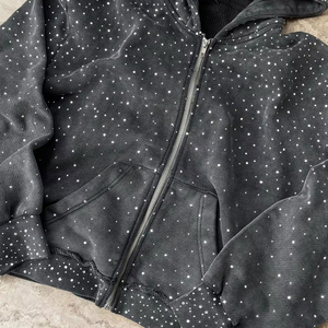 Nouveau sweat à capuche d'hiver surdimensionné personnalisé avec strass, en molleton épais, style streetwear, zippé, pour homme, OEM/ODM, 100% coton, impression numérique - Product Image 3