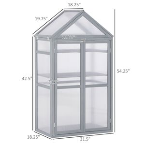 Piccola serra in legno per orto domestico 32 x 19 x 54, fioriera da esterno con ripiani regolabili e doppie porte, grigia - Product Image 3