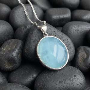 Pendentif ovale en aquamarine naturelle, argent sterling 925 plaqué or 14 carats, pierre précieuse bleue, cadeau de bijoux pierre de naissance de mars - Product Image 4