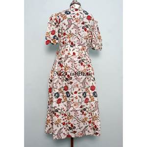 Vestido midi acampanado de algodón 100% para mujer, superventas, ecológico, lavable y transpirable, con botones en la espalda, estampado, cuello en V, largo. - Product Image 6