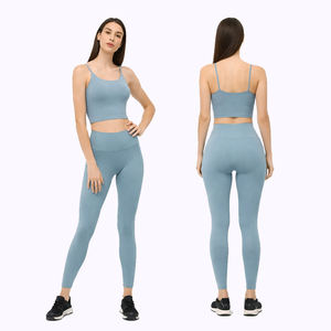 Ensemble de vêtements de sport pour femmes, haut de sport et leggings taille haute, couleur unie, pour yoga, gym, entraînement, ensemble 2 pièces - Product Image 1