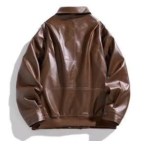 Veste en cuir premium et fermeture éclair, 100% cuir de vachette véritable, veste en cuir pour homme - Product Image 2