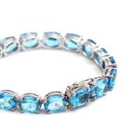 Bracelet élégant en argent sterling 925 avec topaze bleue naturelle de forme ovale, pierre précieuse luxueuse, fait main, cadeau de mariage pour femmes