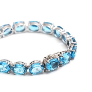 Natural Blue Topaz Stone <b>Bracelet</b> in 925 Sterling Silver Elegant <b>Gemstone</b> Jewelry December Birthstone Gift for Women - Product Image 4