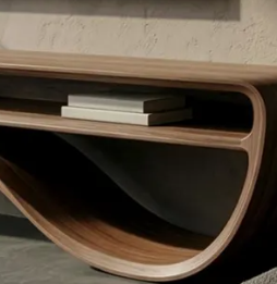 Mueble de TV de madera maciza curvada de lujo, consola con forma de onda única, mesa de almacenamiento multimedia con estantes abiertos, unidad moderna para sala de estar, venta al por mayor - Product Image 3