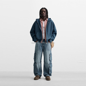 Hommes Boxy Fit 100% coton Vintage Washed Distressed Hoodie personnalisé Zip up Rhinestone Logo Hoodie - Product Image 1