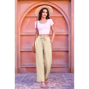 2025 conjuntos de dos piezas informales de verano para mujer, pantalones cortos holgados por encima de la rodilla, trajes de lino a la moda, talla XS - Product Image 1