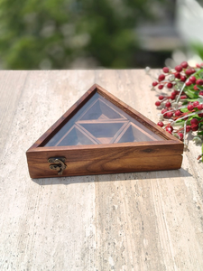 Handcrafted Wooden Triangle <b>Spice</b> <b>Box</b> With Glass Lid And Wooden Spoon Decorative Kitchen Masala Storage Organizer - Product Image 2
