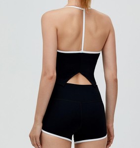 Ensemble de yoga 2 pièces pour femme, motif uni, soutien-gorge et short de sport pour l'automne, tenue de sport et ensemble de gym, longueur genou, taille élastique - Product Image 5