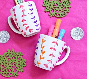 Mug à café en céramique moderne à imprimé feuilles, finition brillante, poignée solide, design durable, parfait pour le thé, le café, la maison, le bureau, cadeau - Product Image 2