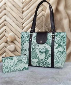 Sac fourre-tout imprimé vie marine verte, fermeture éclair, style bohème, en PU résistant à l'eau, sac à bandoulière pour femme, usage quotidien, chaînes en polyester - Product Image 2