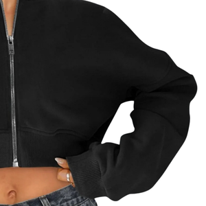 Sudadera con capucha corta para mujer con cremallera, hombros caídos, manga larga, top de moda, logotipo personalizado, ropa urbana, producción al por mayor de fábrica - Product Image 5