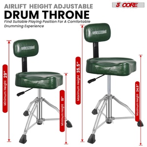 5 Core <b>Drum</b> Throne w Backrest 4" Padded Stool Adjustable 24.5" Drummer Chair w 441Lb Capacity - Product Image 3