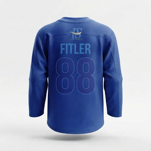 T-shirt de sport bleu à manches longues pour homme, en coton tricoté, pour la gym et l'entraînement, avec impression par transfert thermique, maillot de fitness - Product Image 3