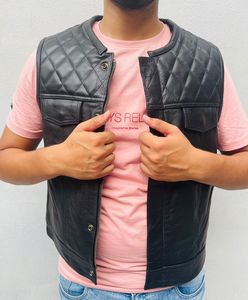 Chaleco de Cuero Genuino para Hombre, Estilo Moderno, Resistente al Viento, Transpirable, Cuello en V, Casual, Servicio OEM Personalizado, Cantidad al por Mayor - Product Image 1