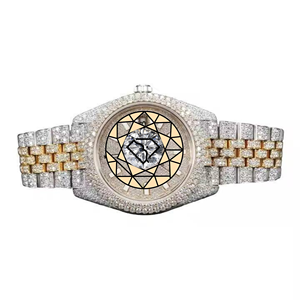 US Hip Hop Iced Luxury Diamond Bezel Stainless Steel Bracelet <b>Watch</b> Crystal Dial Square <b>Case</b> Citizen Movement Quartz <b>Watch</b> - Product Image 1