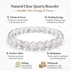 Bracelet en quartz clair naturel, prix de gros, perles de cristal de 8 mm, bracelet extensible énergétique pour homme et femme, cadeau de méditation - Product Image 2
