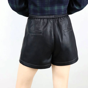 LUXE ATTIRE INDUSTRY Women <b>PU</b> Leather Skorts High Waist Elastic Waist Wide Leg Casual Knitted Loose Fit Custom Logo OEM - Product Image 3