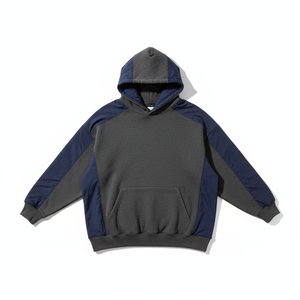 Sweat à capuche homme personnalisé en gros, couleur unie, épais, style streetwear, avec empiècements contrastants en polaire, coupe oversize - Product Image 6