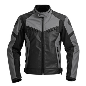 Chaqueta de Motocicleta para Hombre, Negra y Blanca, de Cuero Transpirable, 260g, con Cuello Alto, para Otoño - Product Image 5