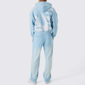 Ensemble de survêtement décontracté pour homme, sweat à capuche en molleton de coton bleu clair pour l'hiver, coupe classique, pantalon de jogging - Product Image 2