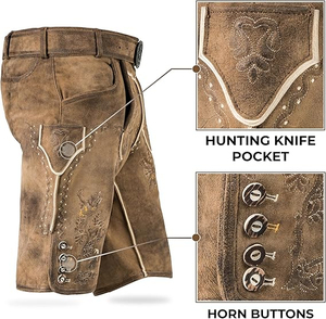 Men's Lederhosen Shorts High Waist Embroidered <b>Animal</b> <b>Pattern</b> Button Fly Vintage Breathable Casual Trachten Bavarian - Product Image 3