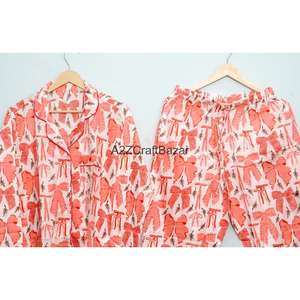 Conjunto de Pijama de Algodón 100% Puro para Mujer, Suave y Transpirable, para Invierno/Verano, Pantalones Cortos de Punto, Camiseta con Logotipo en la Espalda, Venta al Por Mayor - Product Image 6