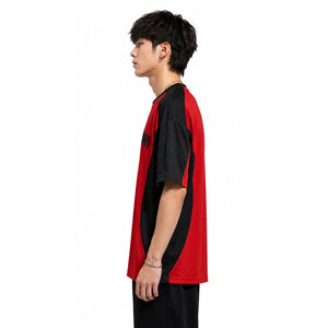 T-shirt Homme Oversize Rouge et Noir à Manches Raglan Col Rond Imprimé Lettres Style Décontracté Streetwear 100% Coton - Product Image 5