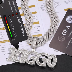 Collares con Colgante de Letra Personalizada en Plata de Ley 925 Chapada en Oro con Diamantes Moissanite de Corte Baguette para Hombre, Estilo Hip Hop - Product Image 5