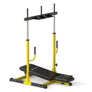 Macchina per Pressa Gambe Verticale Compatibile con Piastre Olimpiche, per Sistema Home Gym Giallo, con Posizioni Regolabili per Gambe, Schiena e Testa - Product Image 1