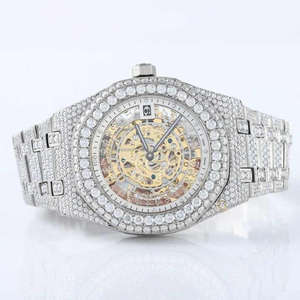 Montre squelette de luxe haute qualité entièrement sertie de diamants Moissanite VVS, style Hip Hop, automatique mécanique pour homme - Product Image 1