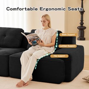 Divano Sezionale Moderno Modulare in Tessuto Corduroy 117, Oversize a 3 Posti con Seduta Profonda e Bordatura Perla per Soggiorno - Product Image 5