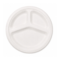 Assiette ronde jetable en bagasse de canne à sucre de 9 pouces, 3 compartiments, pour traiteur, plats à emporter, mariage, fête, légère
