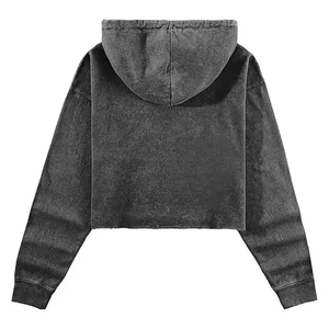 เสื้อฮู้ดครอปทรงใหม่สไตล์วินเทจ ล้างสีแบบแอซิด แขนยาว ดีไซน์เรียบง่าย ใส่ได้ทุกวัน ระบายอากาศได้ดี มีไซส์พลัสสำหรับผู้หญิง - Product Image 2